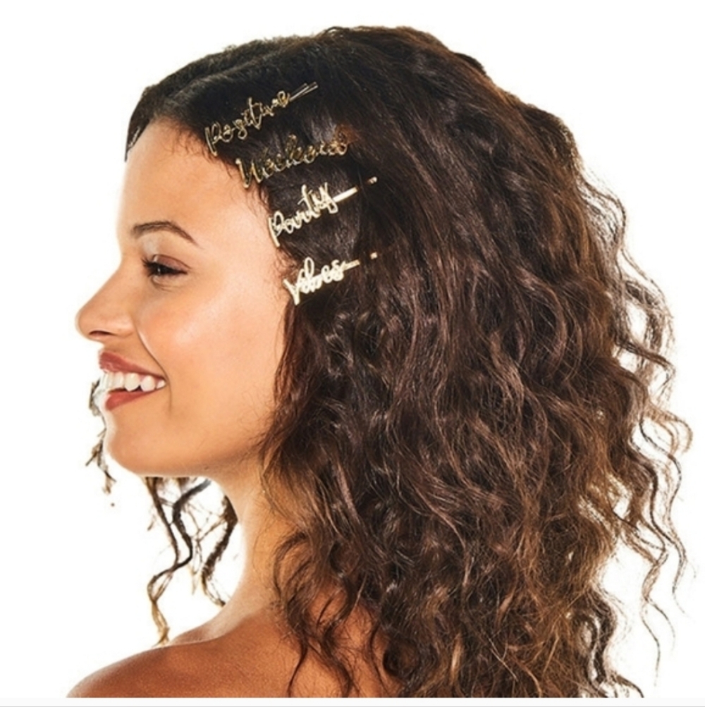 Adama BNIB Gold Script Word Barrettes - Party Vibes Positive Weekend